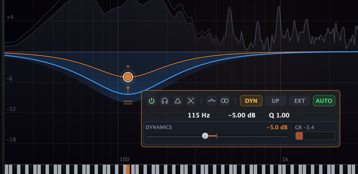 A dynamic band in AUTO, set with the single Dynamics control